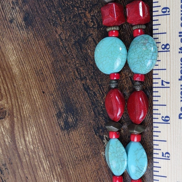 Turquoise/Red Necklace and Bracelet Set - Picture 7 of 13